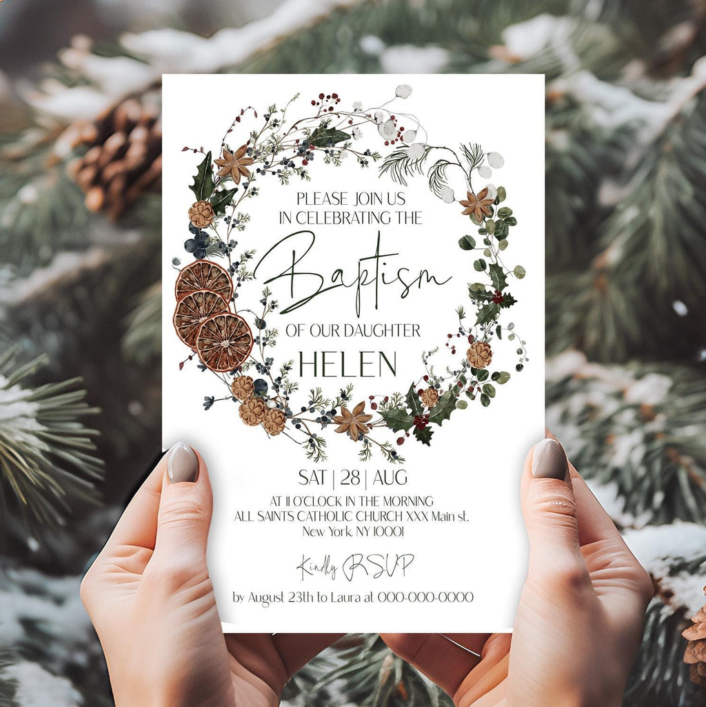 Winter Baptism Invitations | 2 Sizes | Personalized Christening