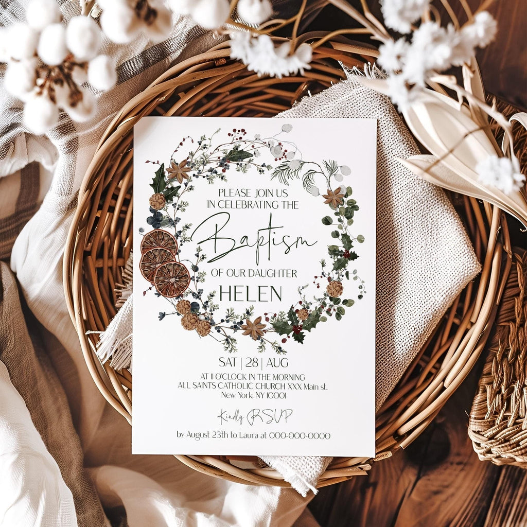 Winter Baptism Invitations | 2 Sizes | Personalized Christening