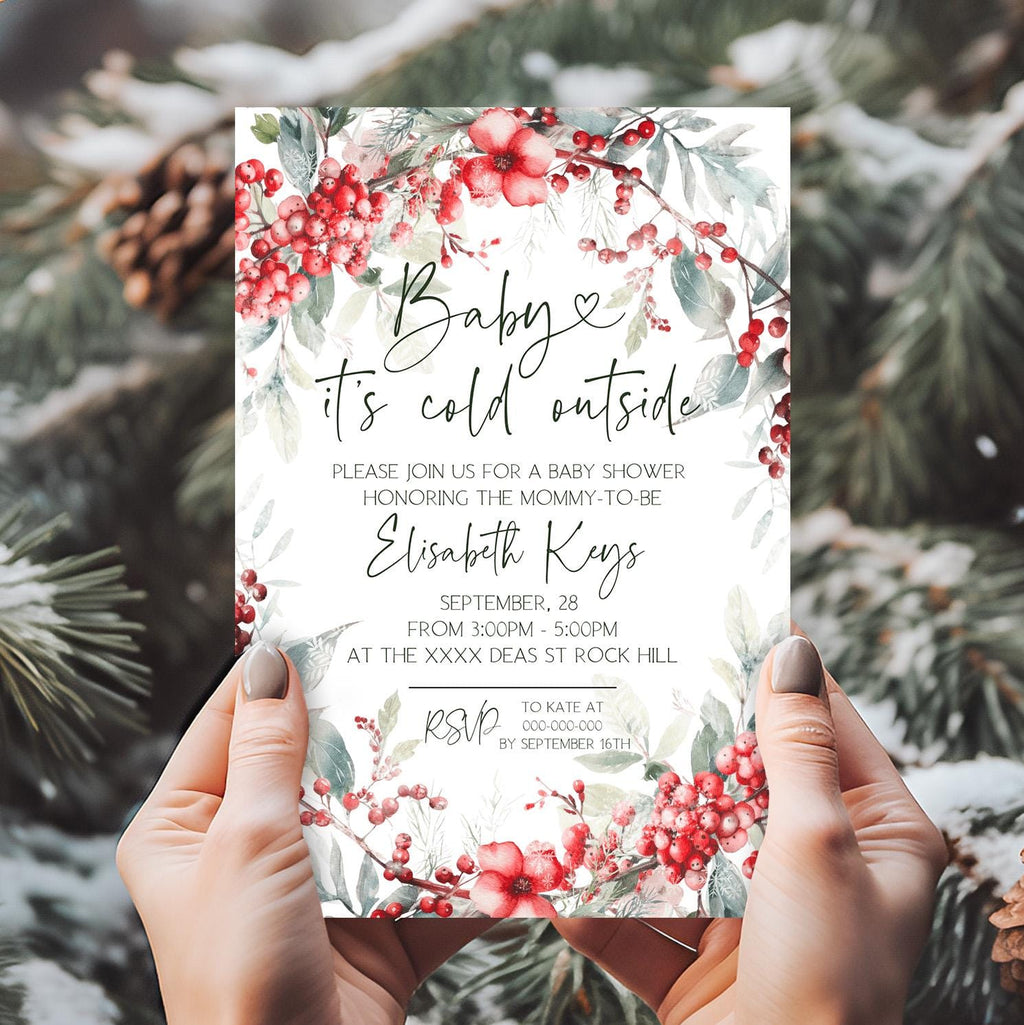 Personalized Christmas Baby Shower, DIY Invitation Cards, Editable Templates