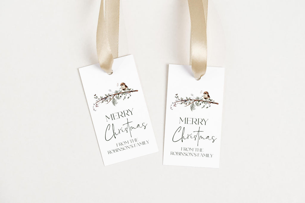 Woodland Bird Christmas Gift Tag | 2 Sizes | Holiday Favor Tags