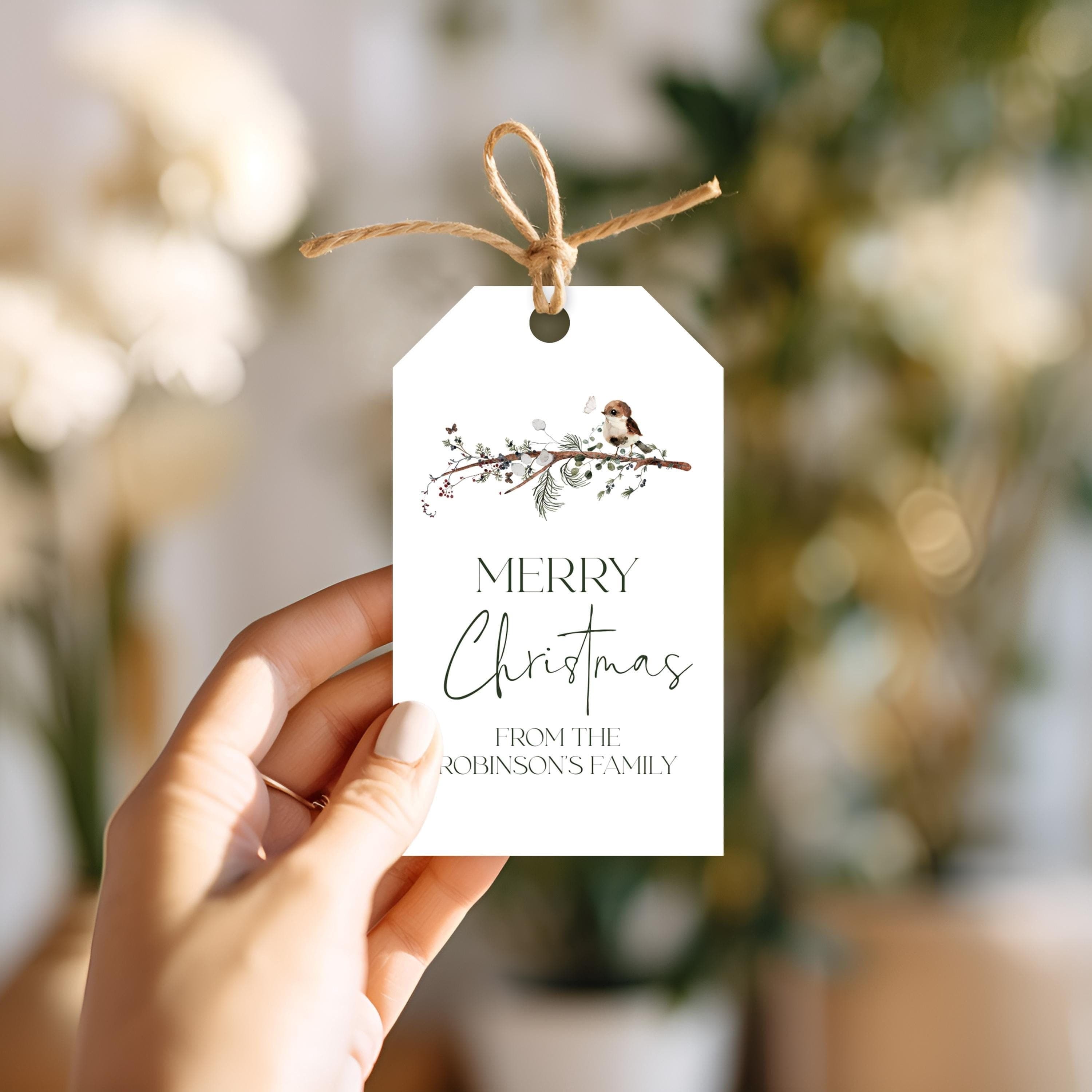 Woodland Bird Christmas Gift Tag | 2 Sizes | Holiday Favor Tags