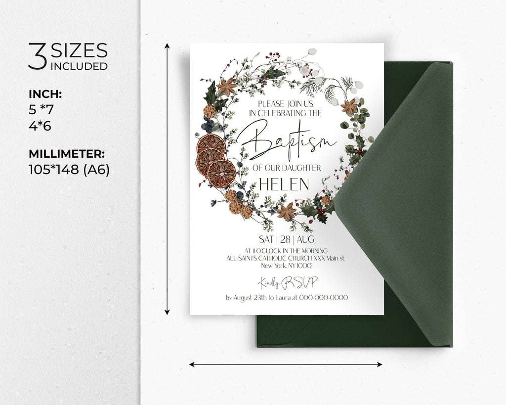 Winter Baptism Invitations | 2 Sizes | Personalized Christening