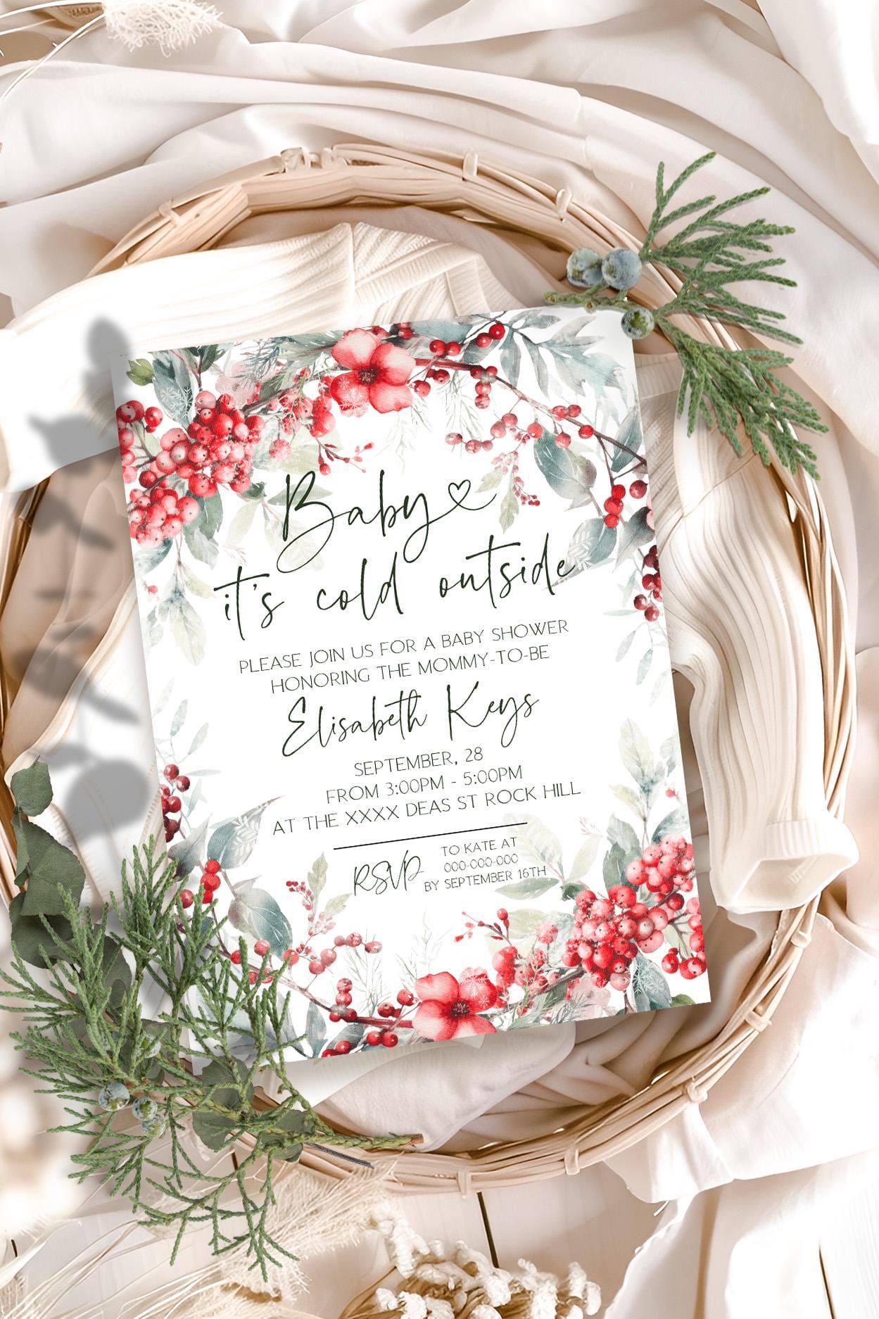 Personalized Christmas Baby Shower, DIY Invitation Cards, Editable Templates