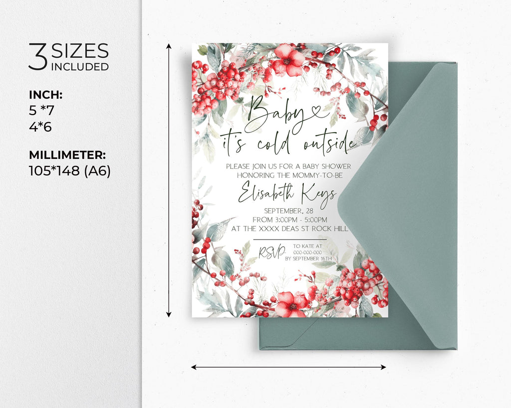 Personalized Christmas Baby Shower, DIY Invitation Cards, Editable Templates