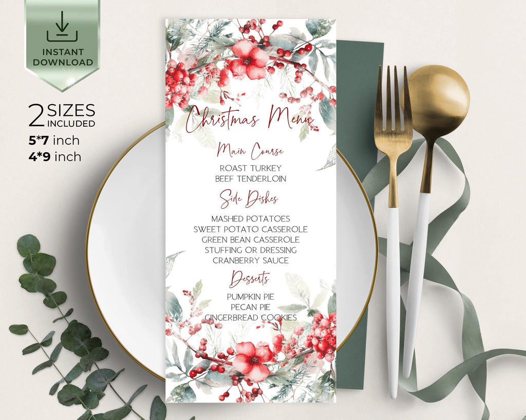 Christmas Party Menu | 2 Sizes | Personalized Xmas Table Stationery