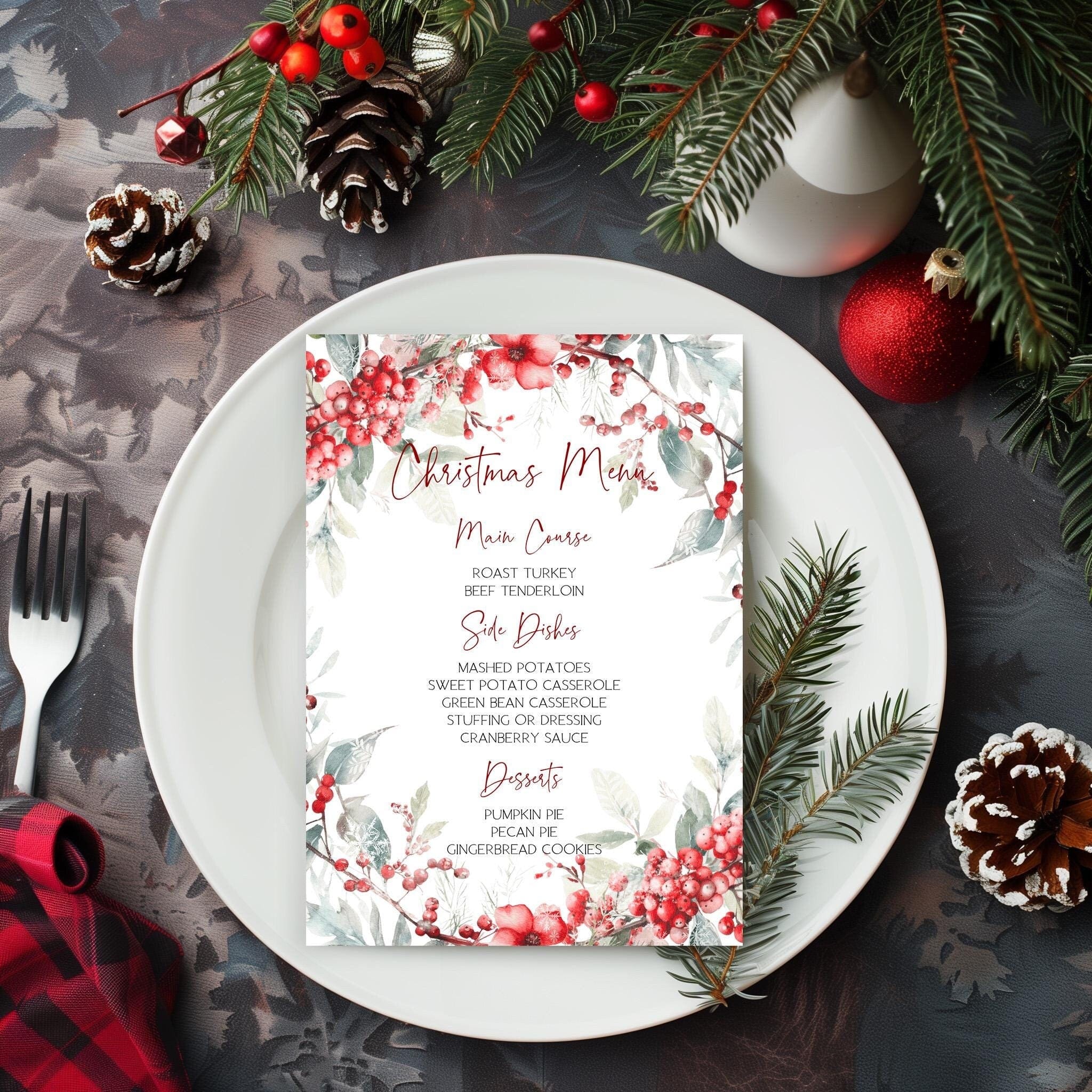 Christmas Party Menu Cards | 2 Sizes | Personalized Christmas Board