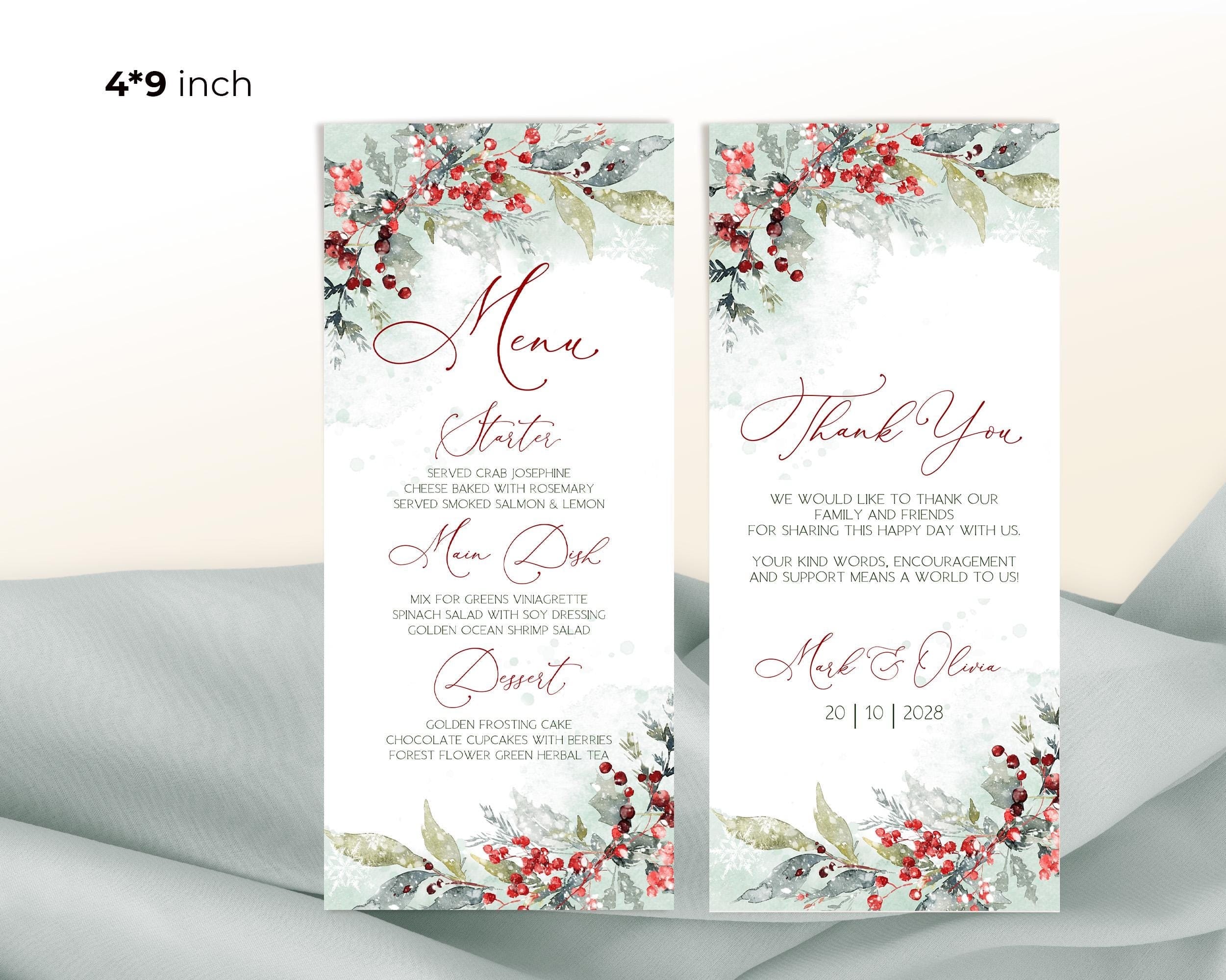 Christmas Menu Cards | 2 Sizes | Personalized Menu Ideas
