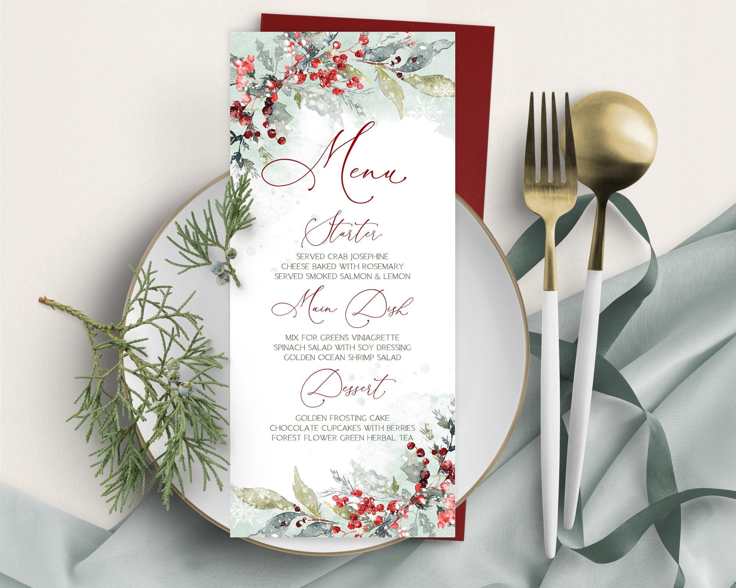Christmas Menu Cards | 2 Sizes | Personalized Menu Ideas