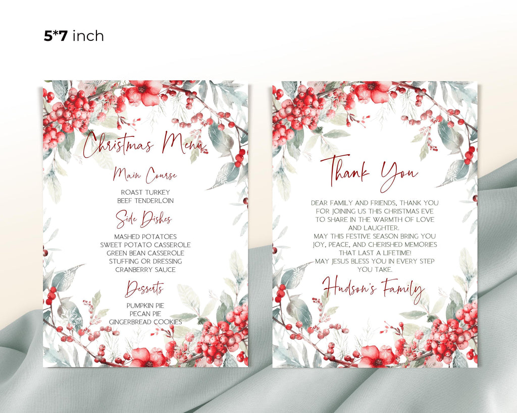 Christmas Party Menu Cards | 2 Sizes | Personalized Christmas Board