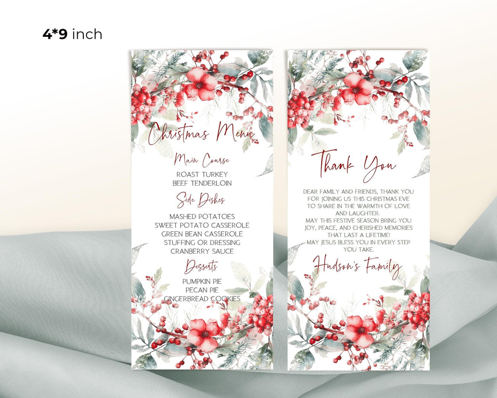 Christmas Party Menu Cards | 2 Sizes | Personalized Christmas Board