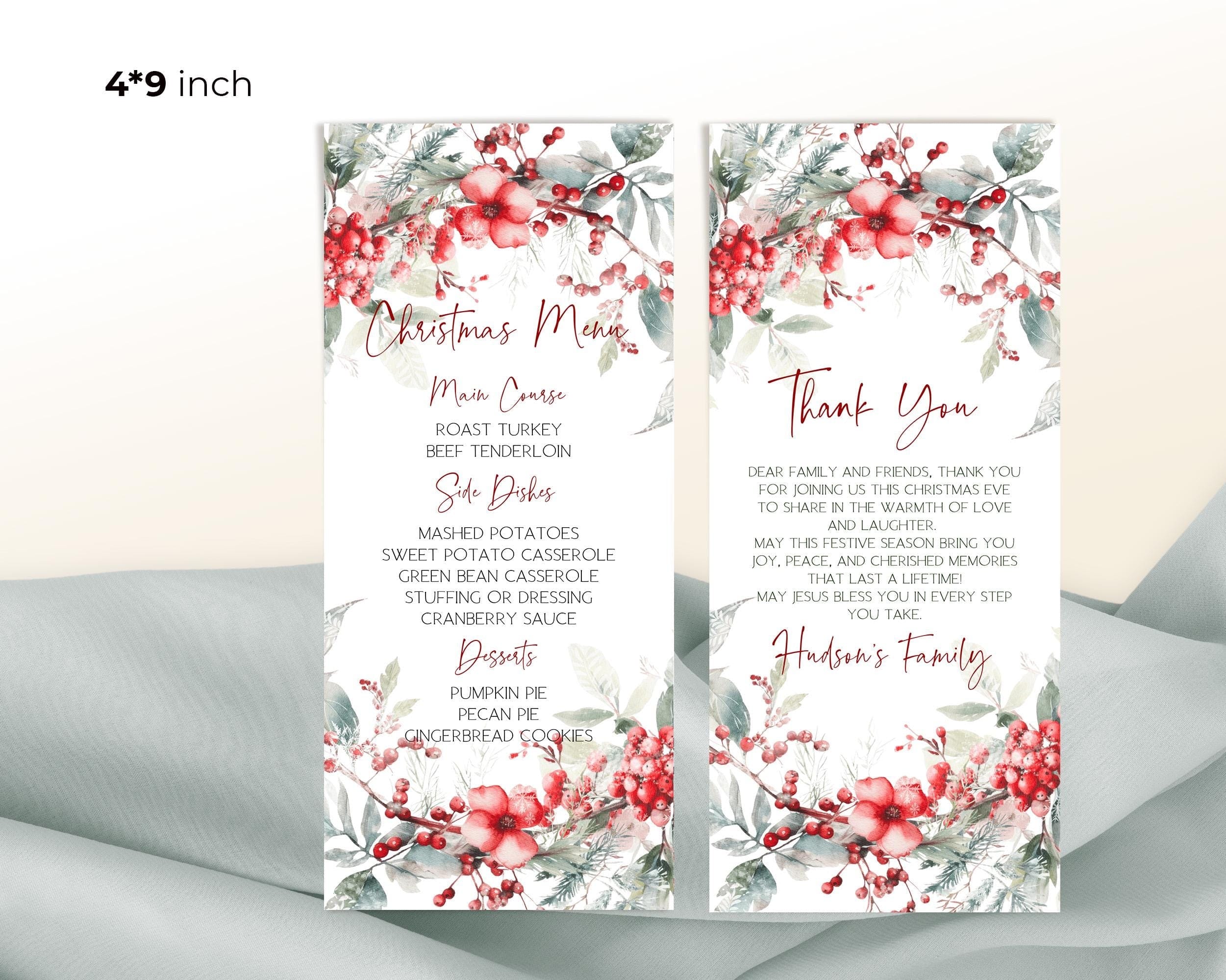 Christmas Party Menu Cards | 2 Sizes | Personalized Christmas Board