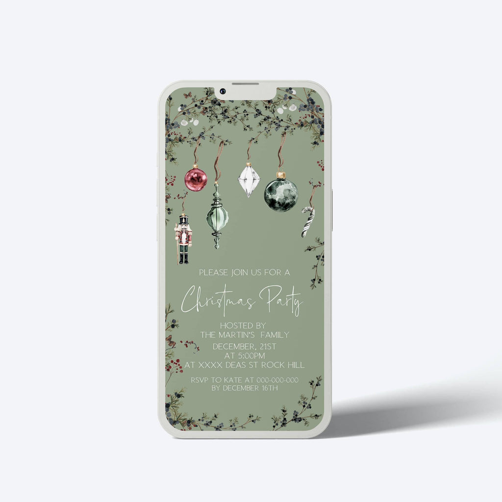 Festive Holiday Phone Evite | Xmas Party Mobile Announcement