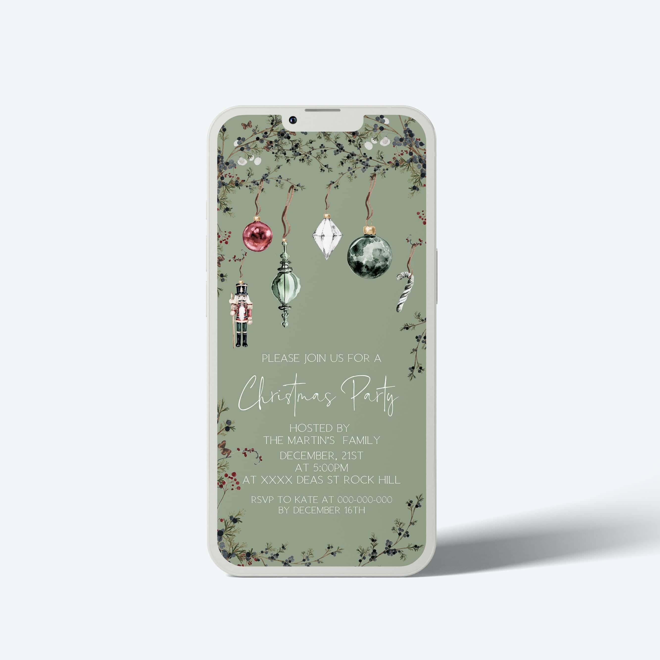 Festive Holiday Phone Evite | Xmas Party Mobile Announcement