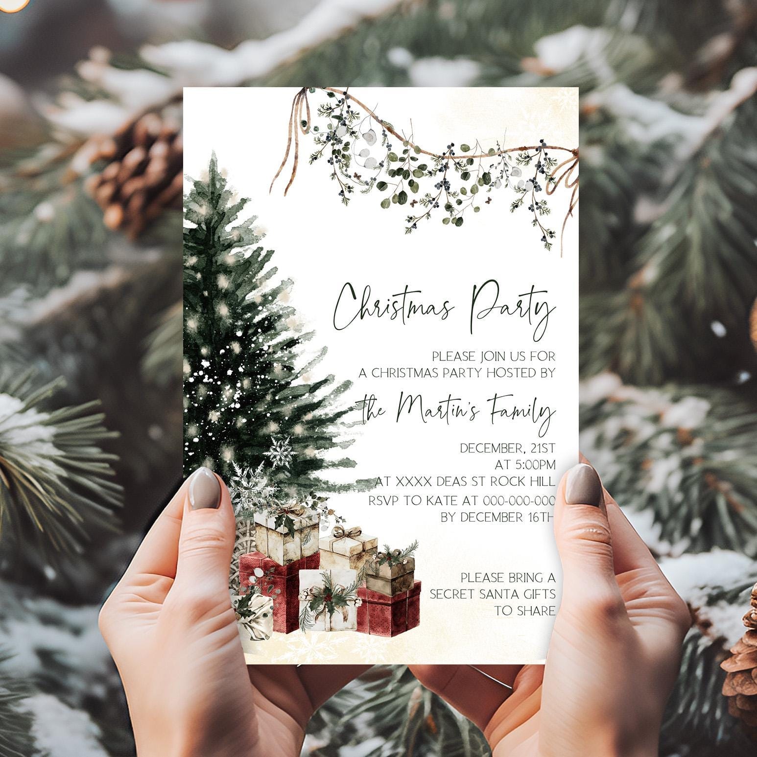 Xmas Invitation Cards | 3 Sizes | DIY Christmas Stationery