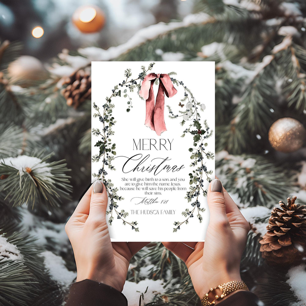 Merry Christmas Invitations | Bow Xmas Card | DIY Printables