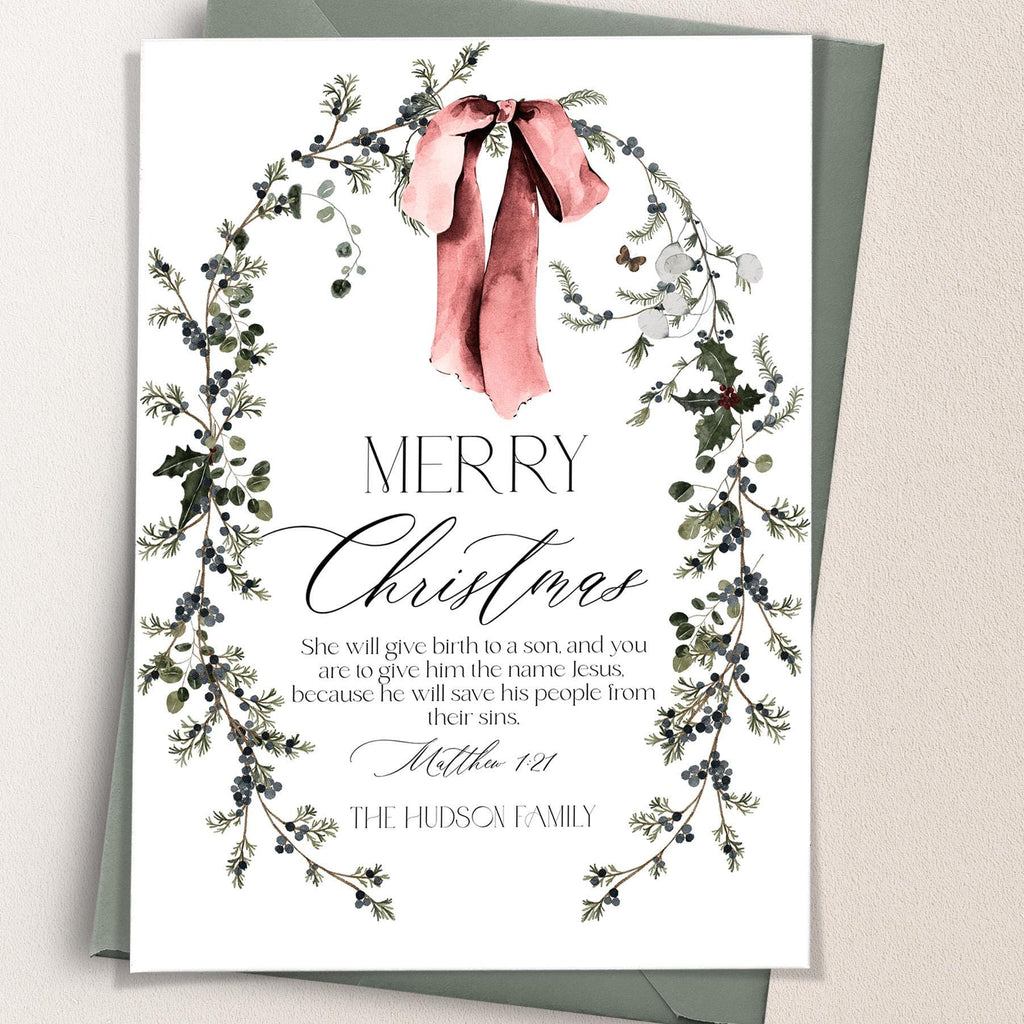 Merry Christmas Invitations | Bow Xmas Card | DIY Printables