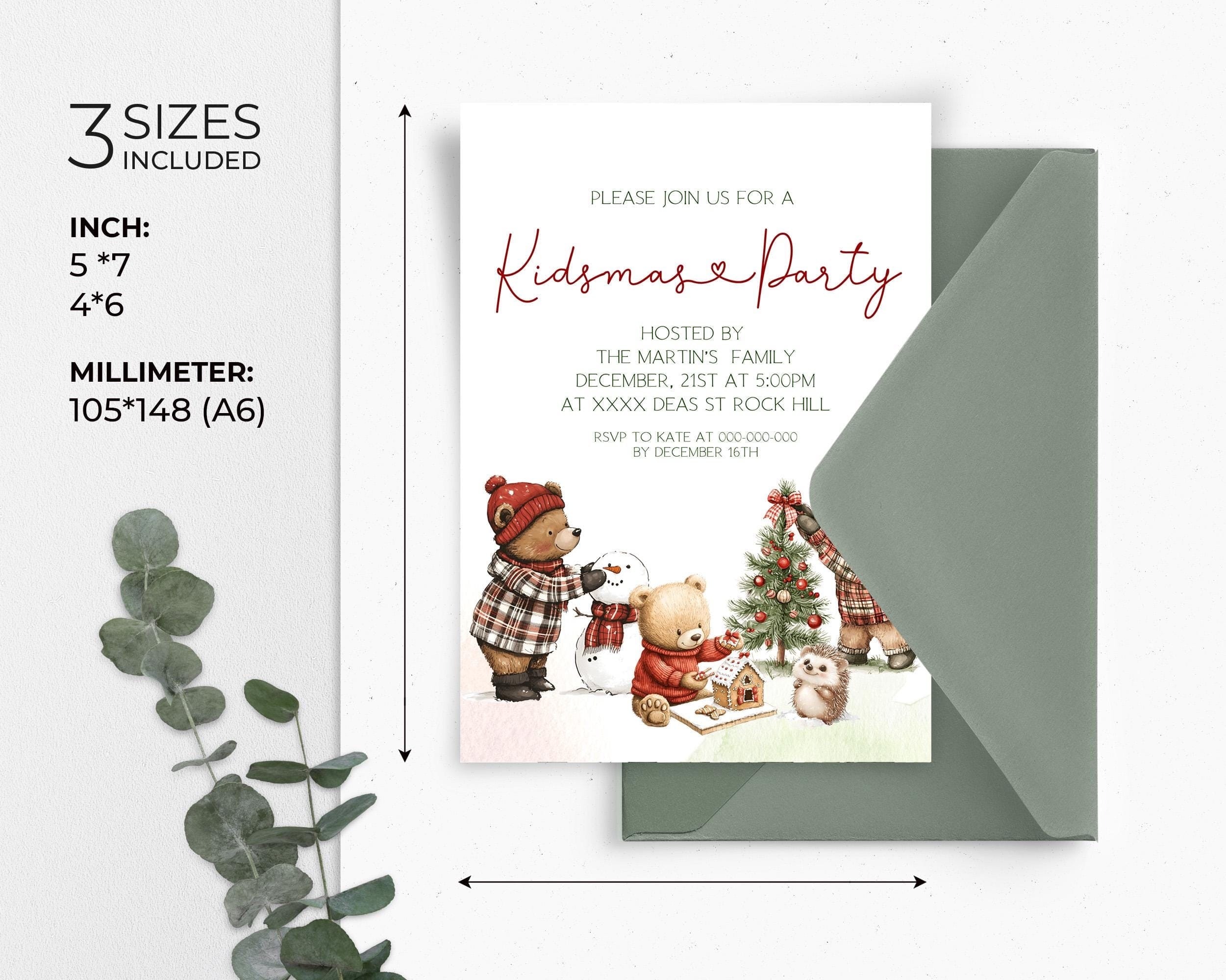 Woodland Christmas Kids Invitation | 3 Sizes | Kidsmas Party Invite