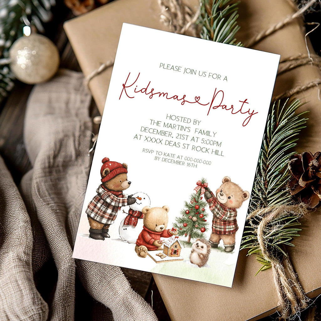 Kidsmas Party Invitations | Teddy Bear Invitations | Kids Holiday Party