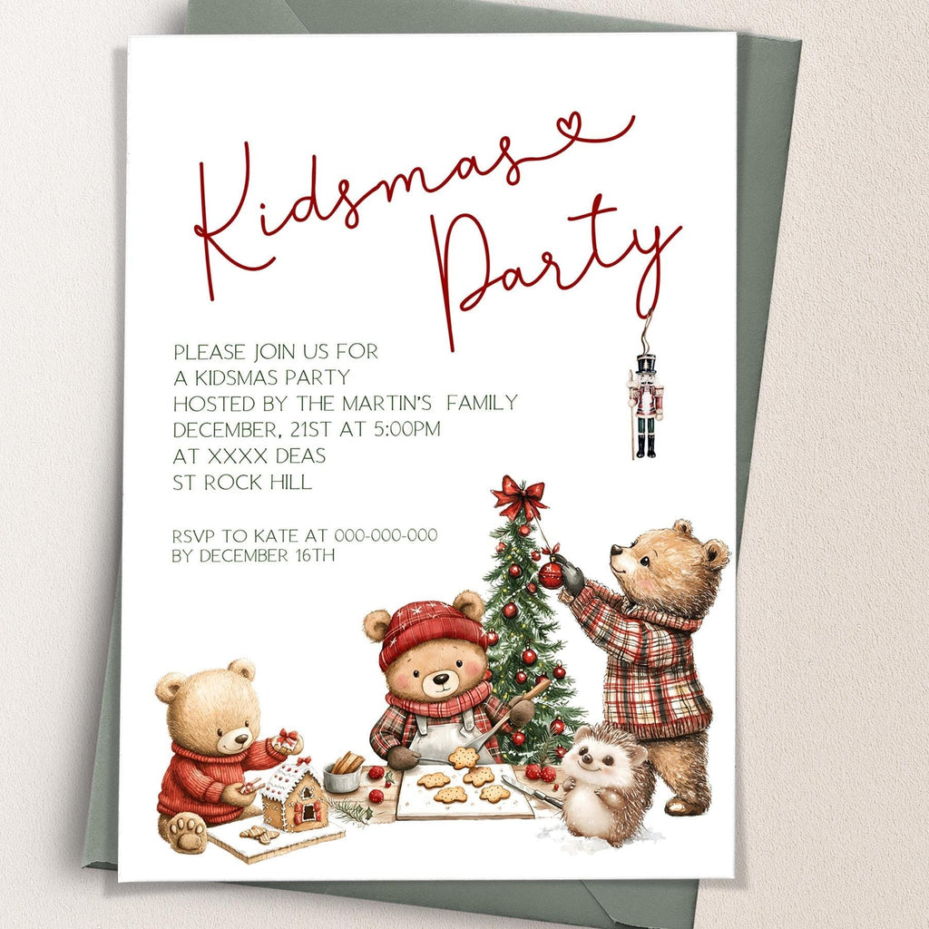 Woodland Christmas Kids Invitation | 3 Sizes | Kidsmas Party Invite