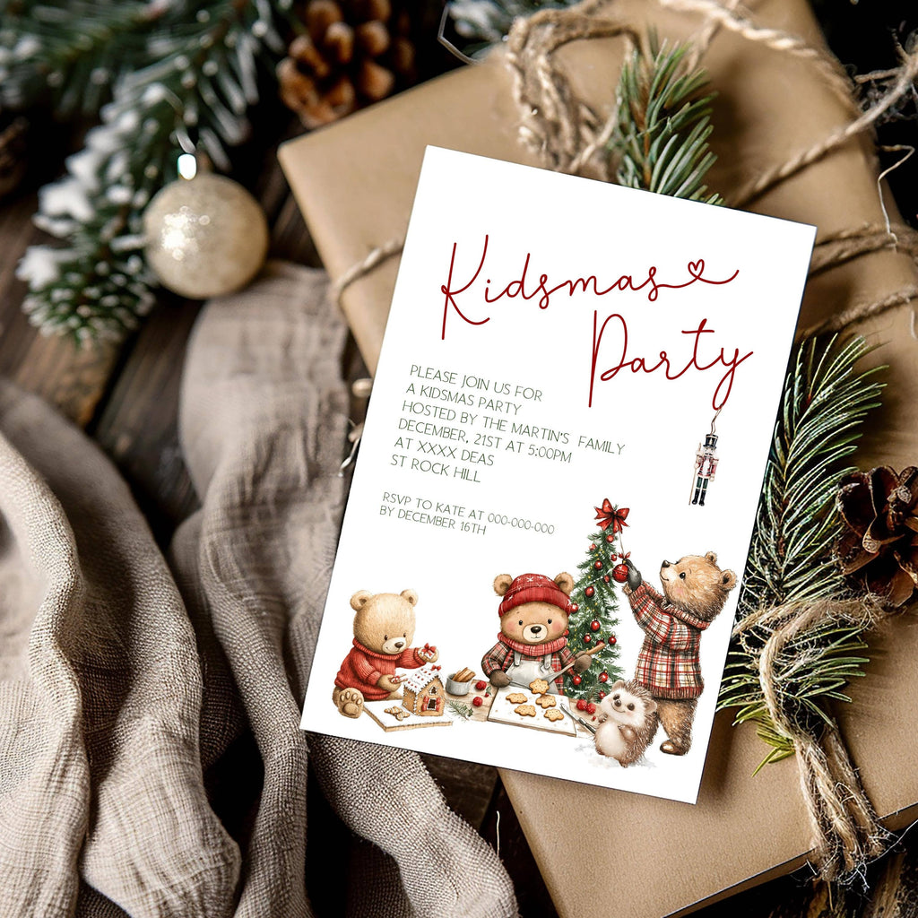Woodland Christmas Kids Invitation | 3 Sizes | Kidsmas Party Invite