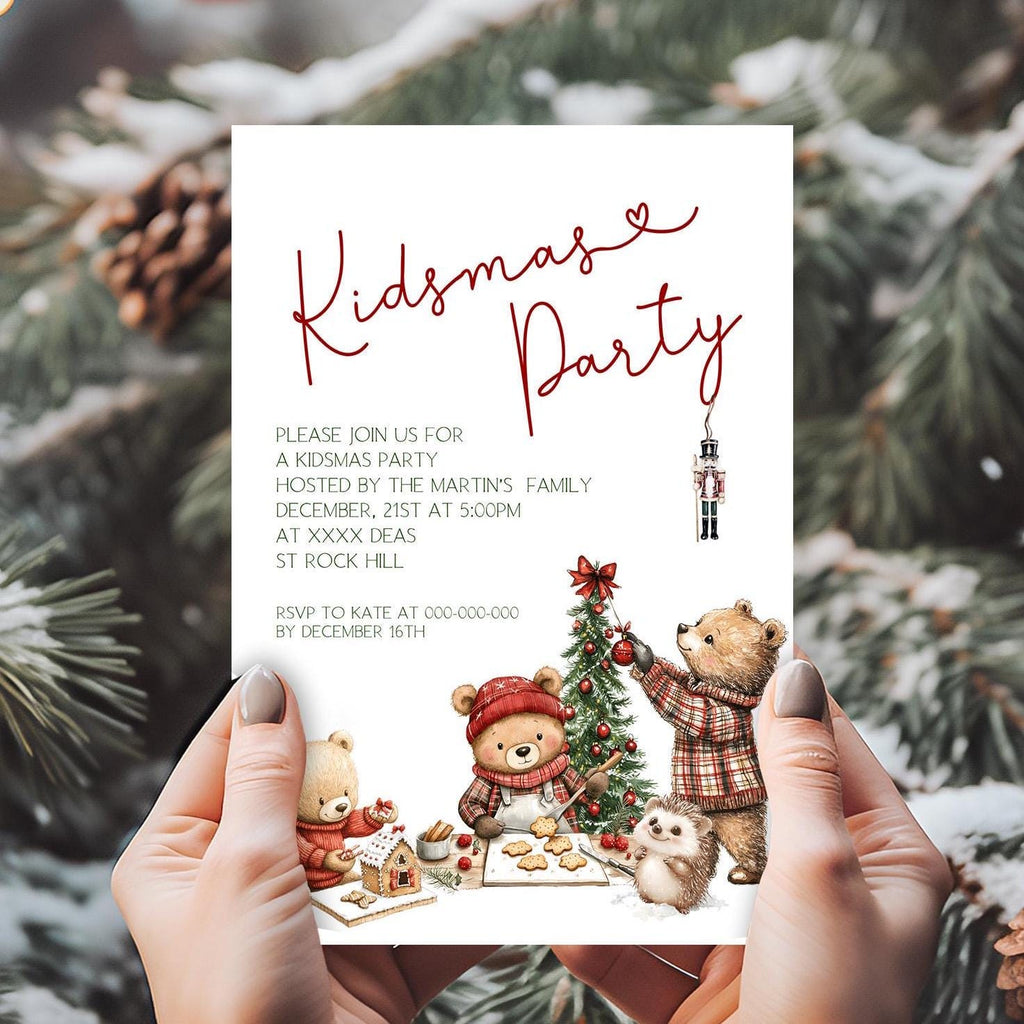 Woodland Christmas Kids Invitation | 3 Sizes | Kidsmas Party Invite