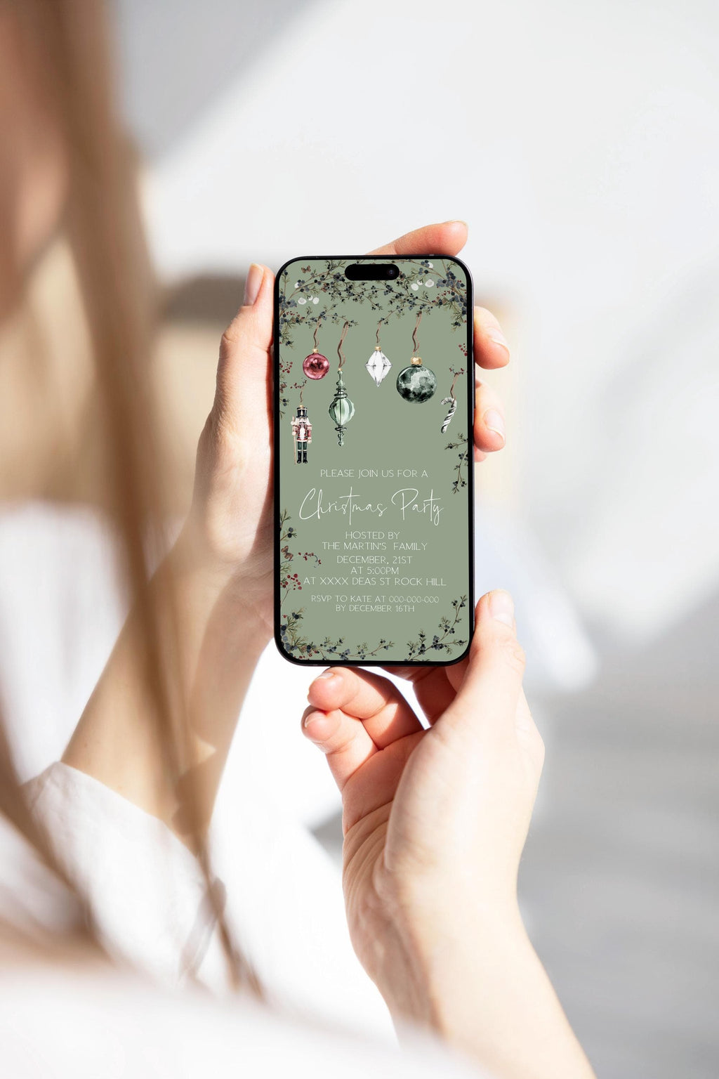 Festive Holiday Phone Evite | Xmas Party Mobile Announcement