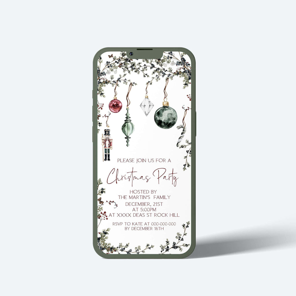 Festive Holiday Phone Evite | Xmas Party Mobile Announcement