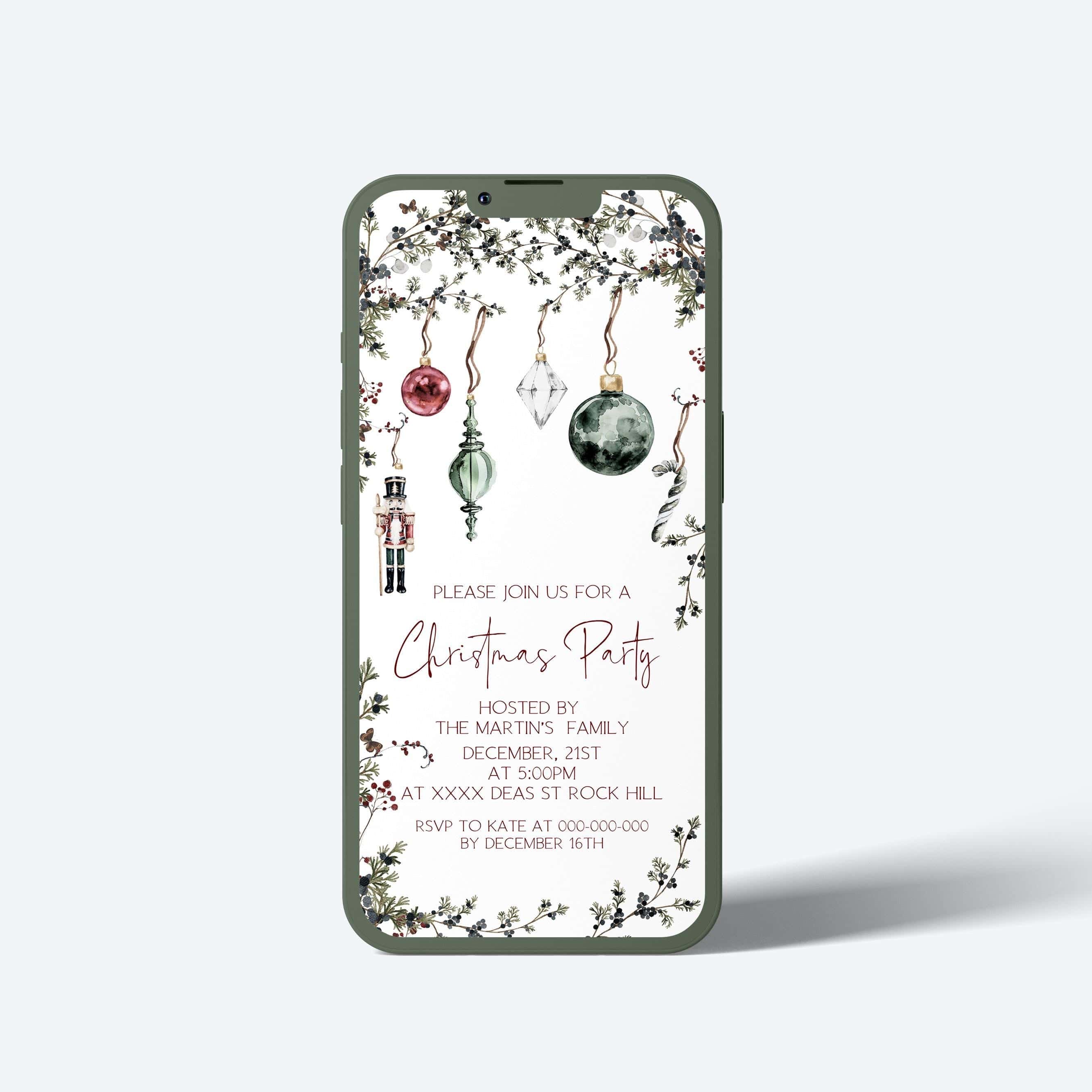 Festive Holiday Phone Evite | Xmas Party Mobile Announcement