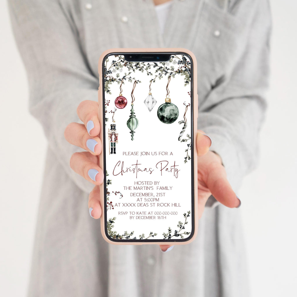 Festive Holiday Phone Evite | Xmas Party Mobile Announcement