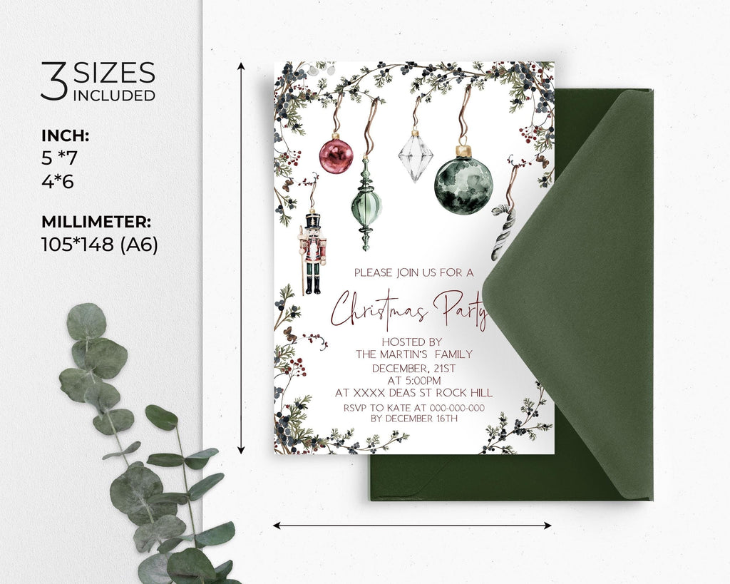 Nutcracker Christmas Party Invitation | 3 Sizes | DIY Winter Stationery