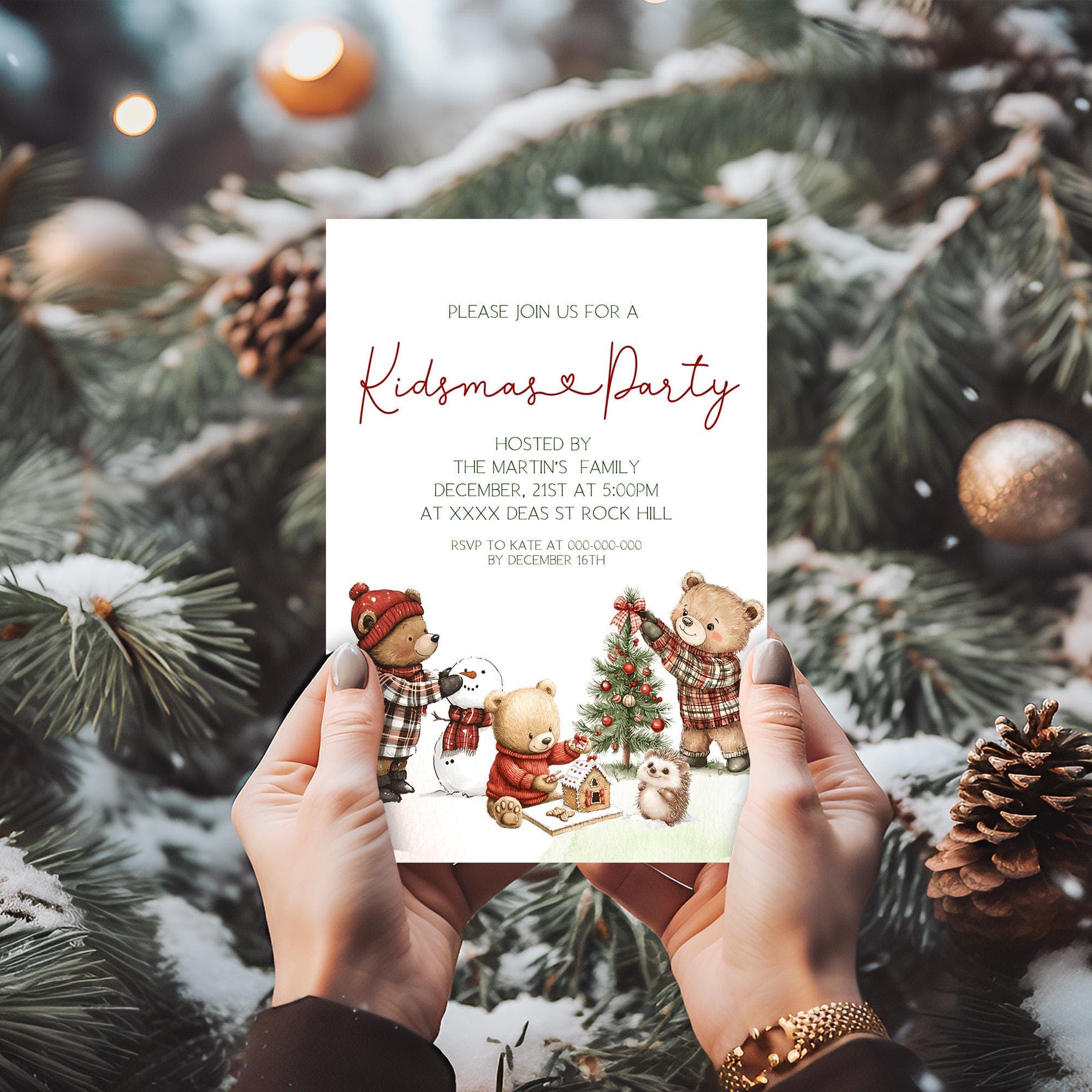Kidsmas Party Invitations | Teddy Bear Invitations | Kids Holiday Party