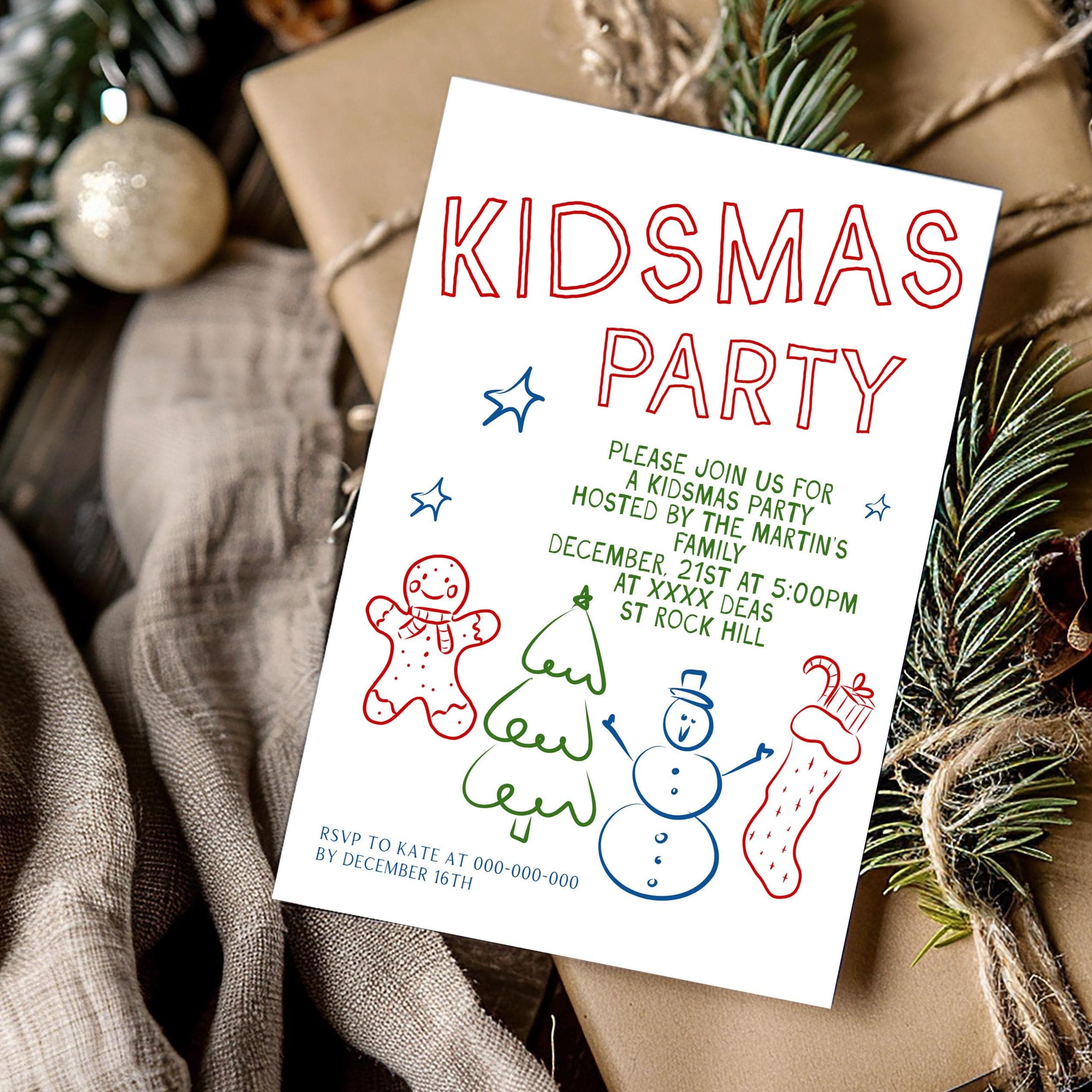 Whimsical Kidsmas Invitations | 3 Sizes | Personalized Printables